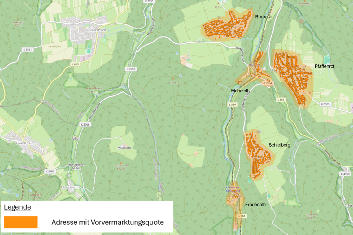 Übersichtskarte Ausbauplanungen Marxzell, Burbach, Frauenalb, Pfaffenrot und Schielberg